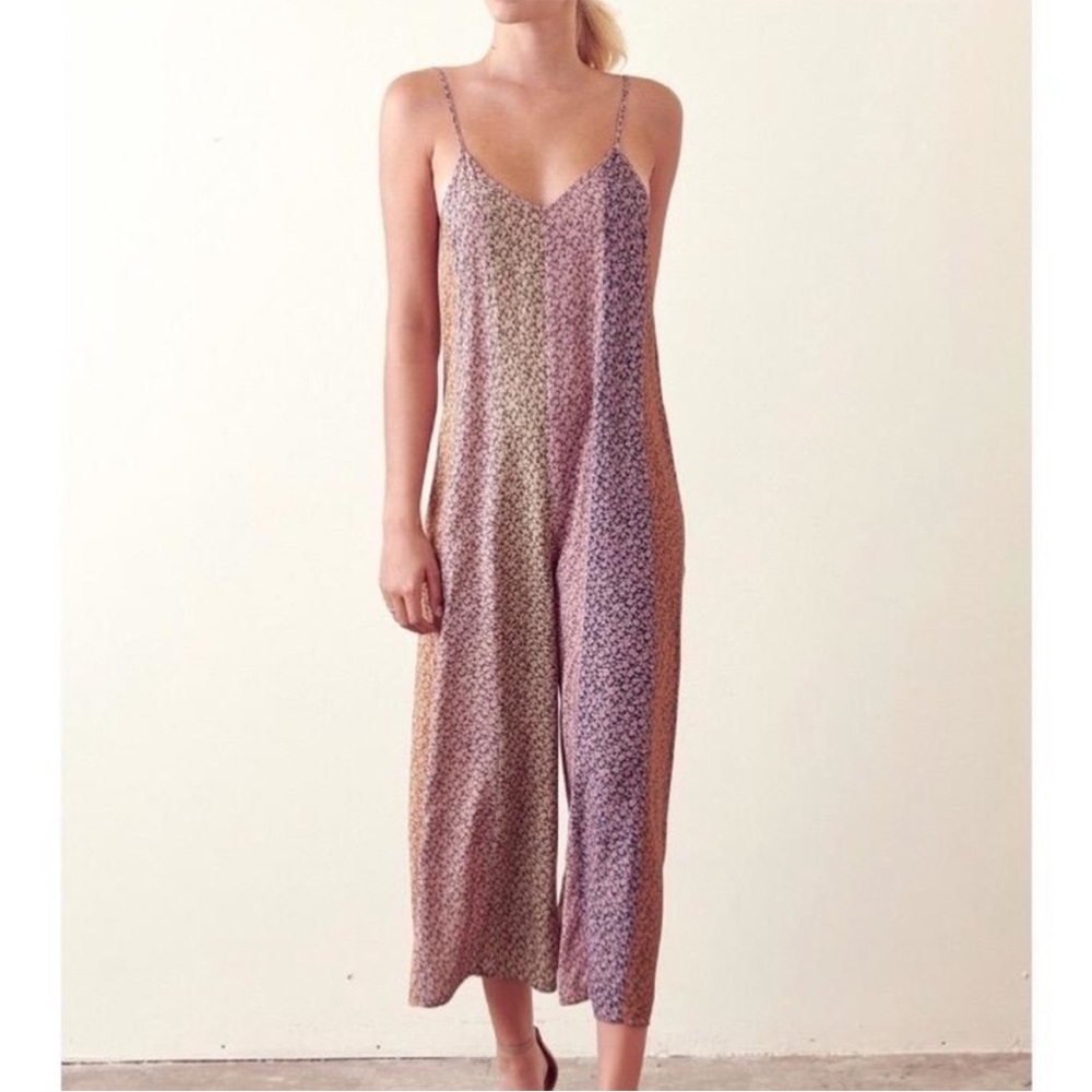 Storia Anthropologie floral patchworks spaghetti strap wide leg jumpsuit boho